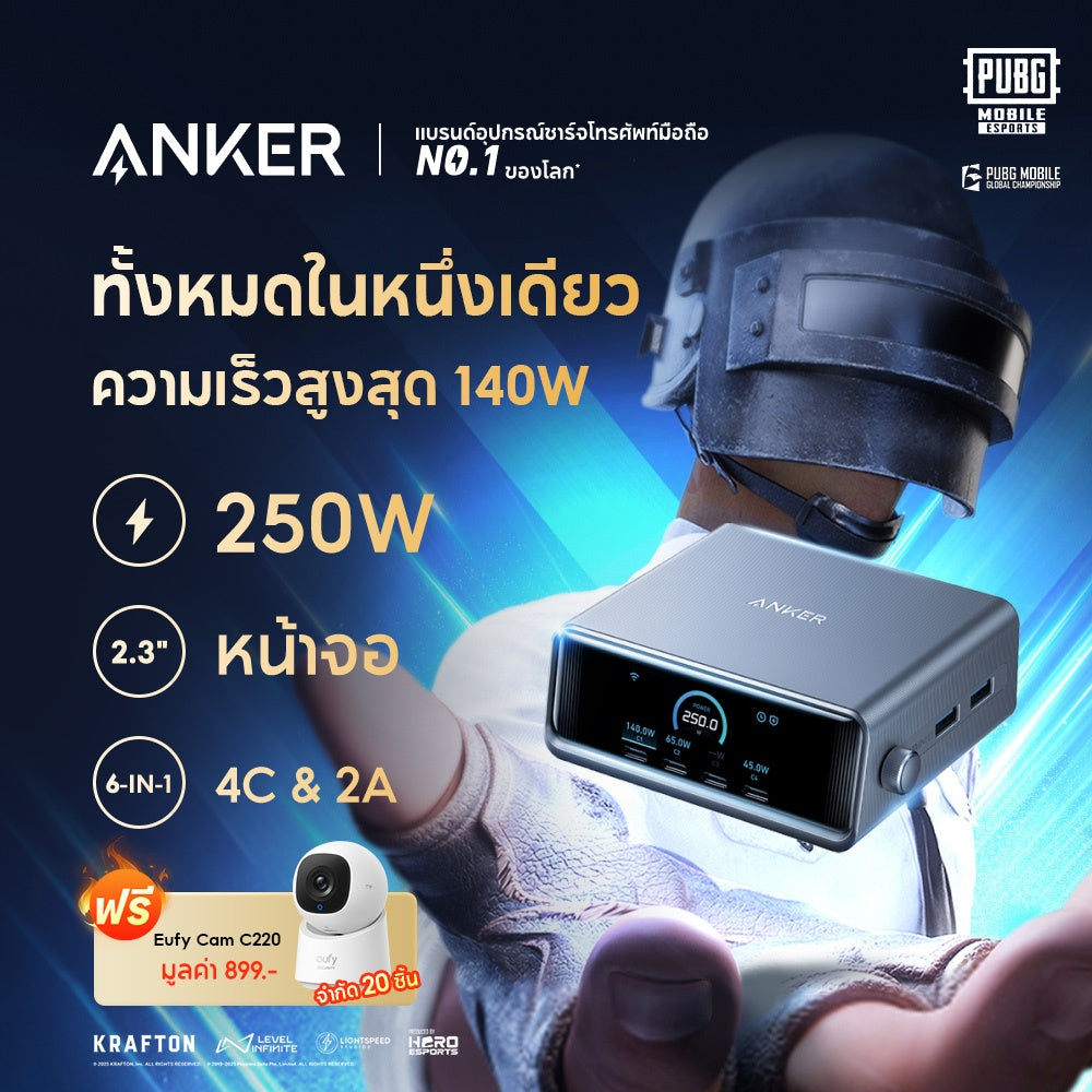 แท่นชาร์จ Anker Prime Charger 250W/200W 6-Ports GaN