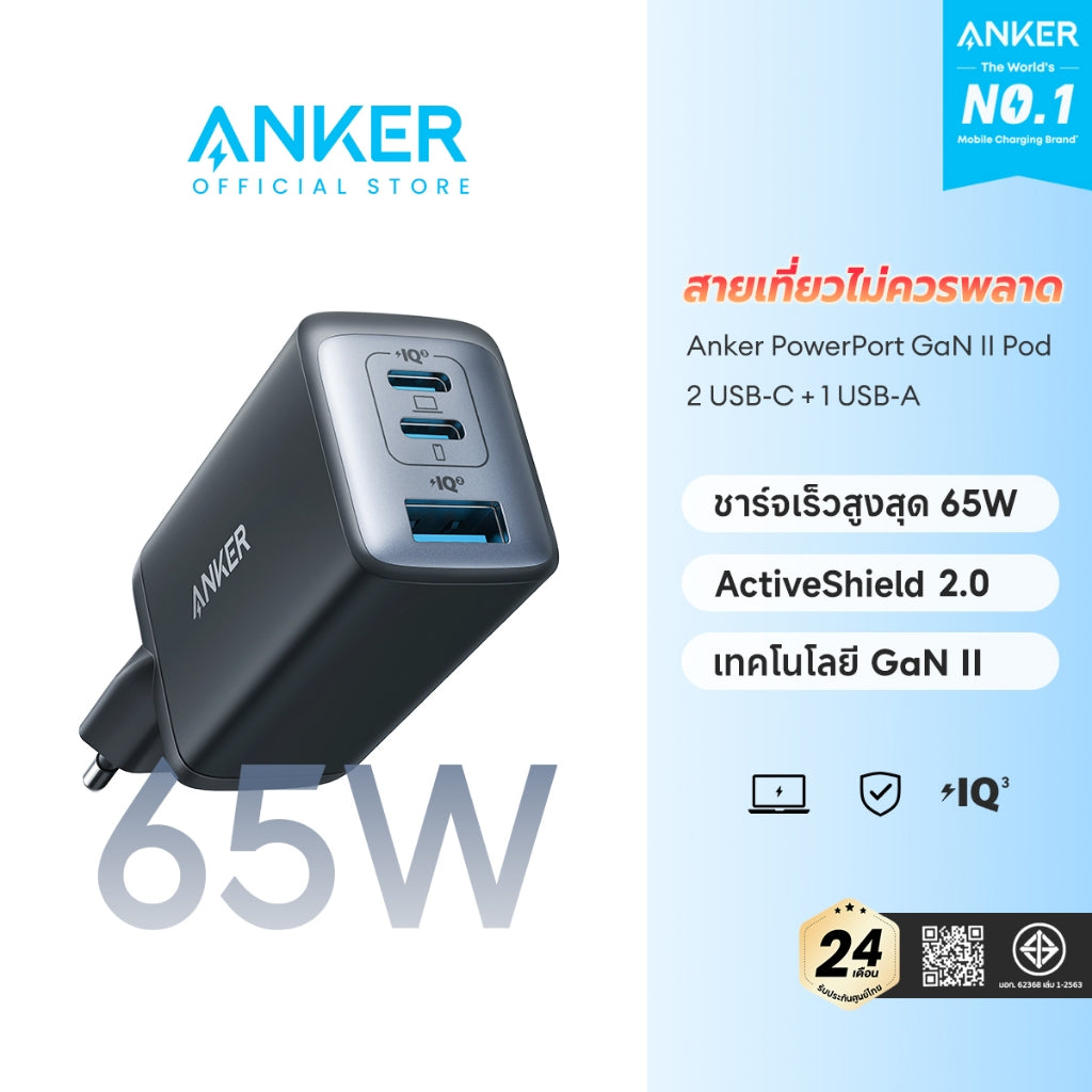 หัวชาร์จเร็ว Anker 735 Charger 65W GaN II ActiveShield Fast Charger 3