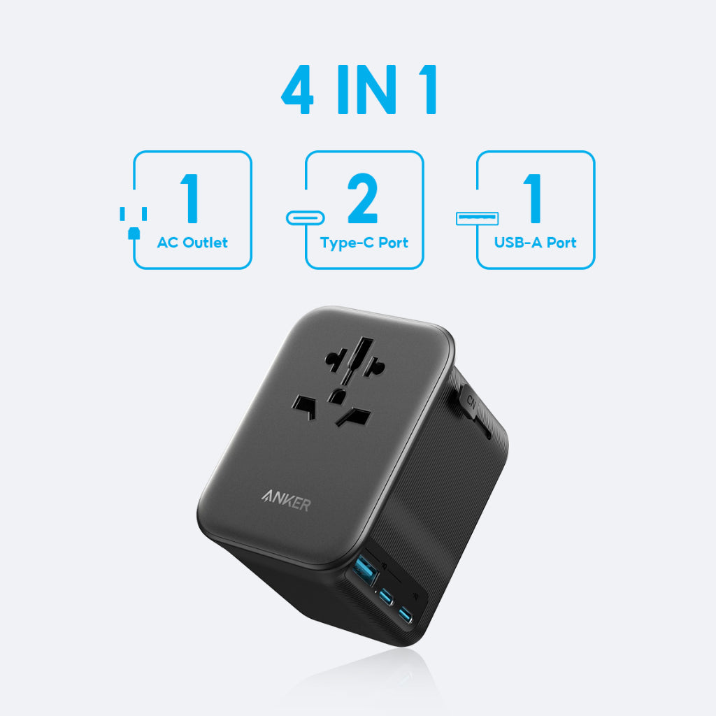 หัวแปลงปลั๊กไฟ Anker Nano Universal Travel Adapter 65W 4 in 1