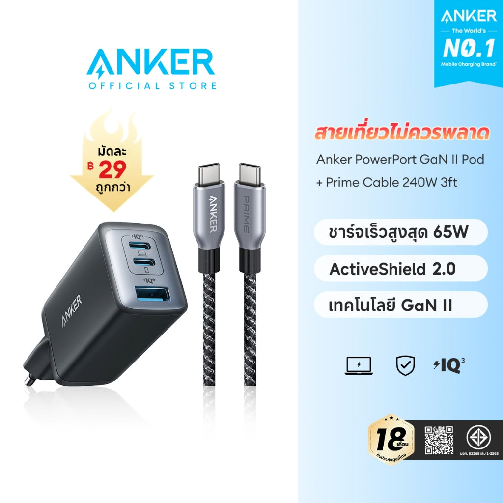 หัวชาร์จเร็ว Anker 735 Charger 65W GaN II ActiveShield Fast Charger 3