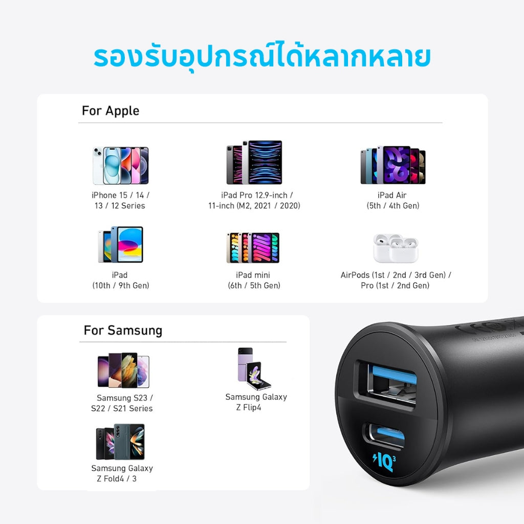 ที่ชาร์จเร็วในรถ Anker USB-C Car Charger 30W